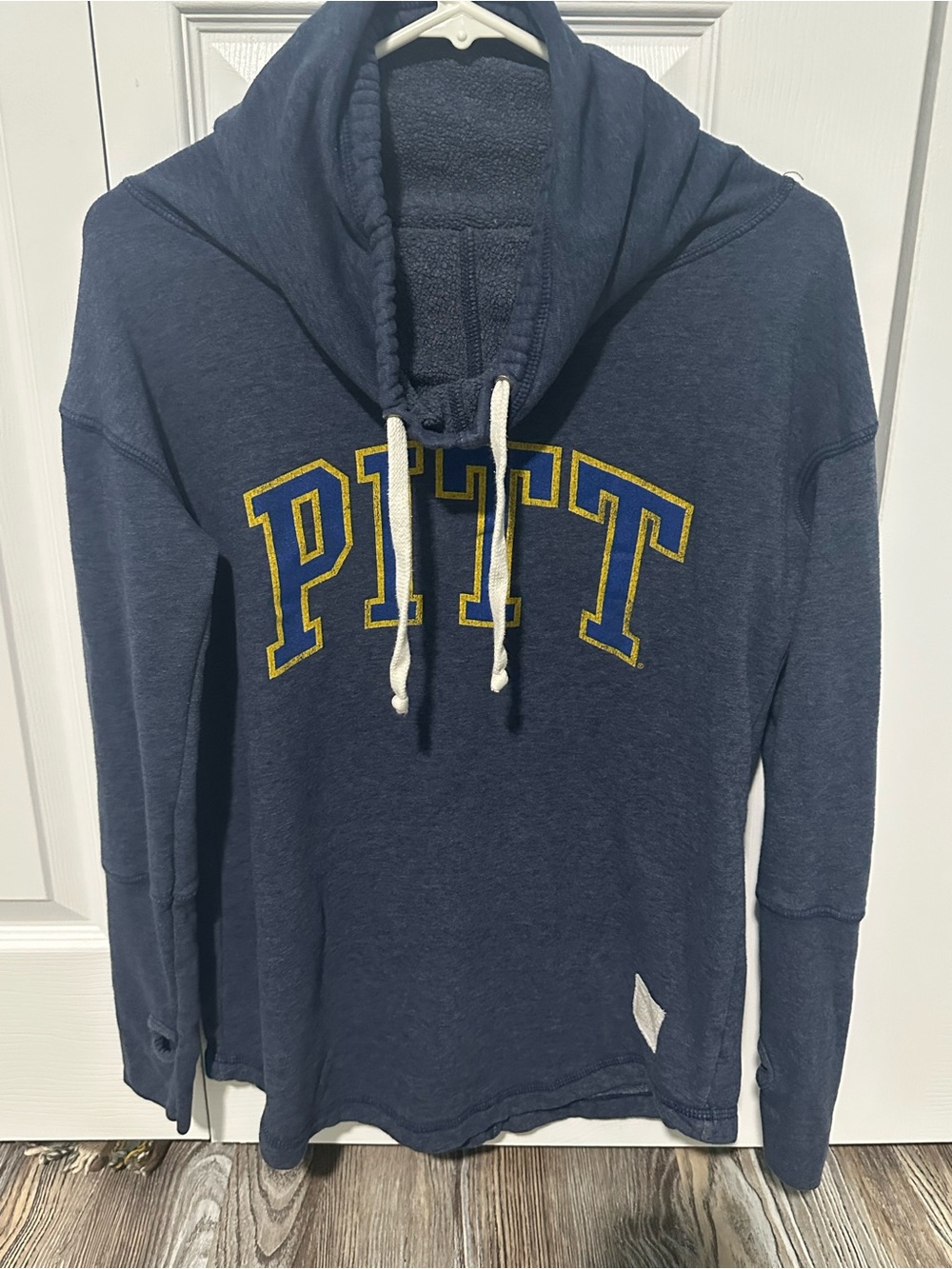 Original Retro Brand Navy Blue 'PITT' Hooded Sweatshirt with Yellow Lettering